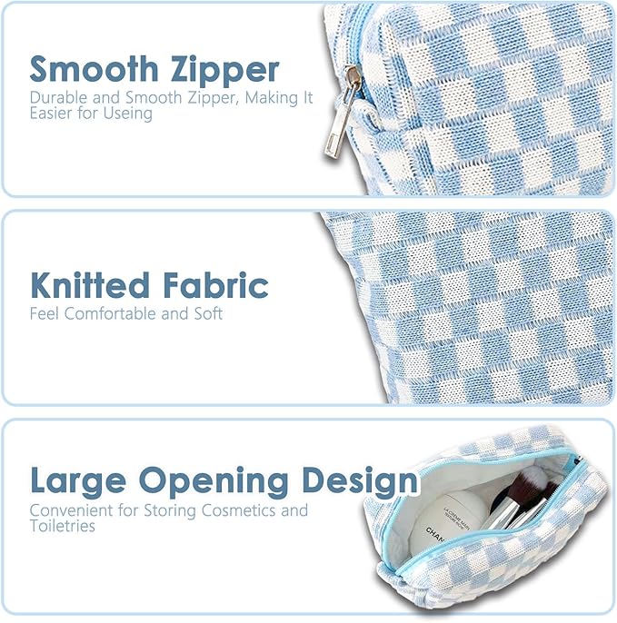 Travel Makeup Bag, Checkered Cosmetic Bag Make Up Organizer Case for Women, Small Toiletry Bag Skincare Pouch for Toiletries Accessories Brushes, 2PCS