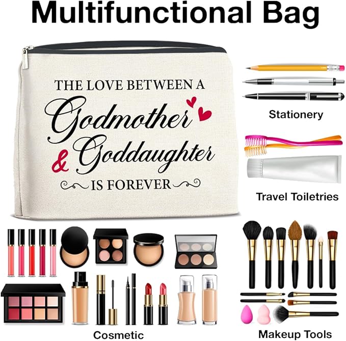 Makeup Bag Godmother Gifts from Goddaughter, Gifts for Godmother and Goddaughter Cosmetic Bag Zipper Makeup Pouch