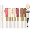 6 Colors Cream Contour Stick Makeup Kit, Double-ended Cream Highlighter Stick Bronzer and Blush Stick for Sculpt the Cheeks, Matte & Dewy Finish, Face Contour Kit for Beginners, Set A