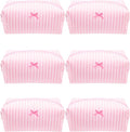 6PCS Cozy Makeup Bag Small Aesthetic Travel Zipper Cosmetic Pouch for Women Make Up Beauty Accessories Brushes, Stripe Cute Pink