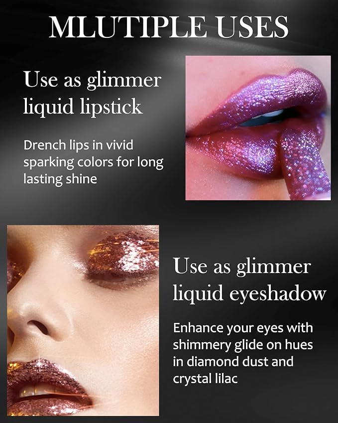 White Diamond Glitter Matte Lipstick, Gothic Shiny Lip Gloss, Sparkling High Pigment Longlasting Waterproof Smudgeproof Non-Stick Lipstick, Shimmer Lip Blam for Stage,Cosplay, Party Makeup-01