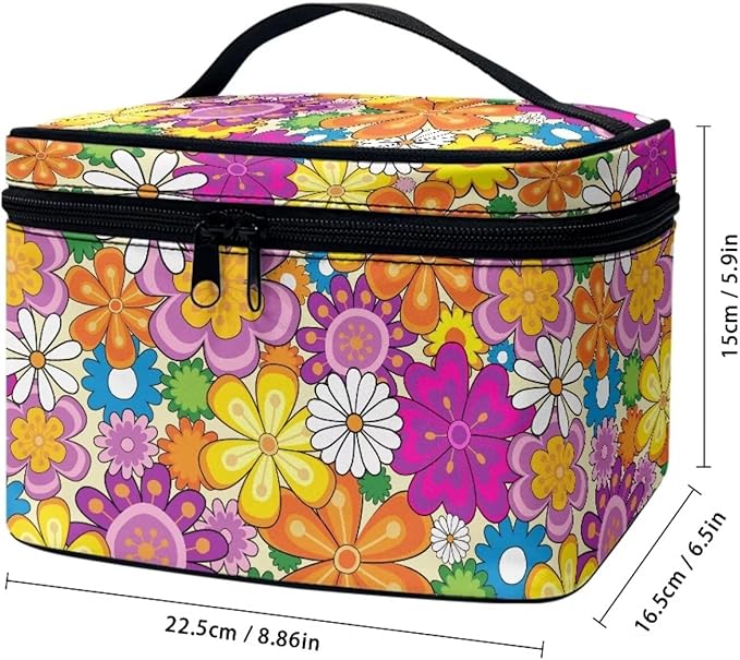 JoyLamoria Hipple Floral Cosmetic Bag Portable Cosmetic Bag Cute Handbag Wallet Coin Purse with Handle