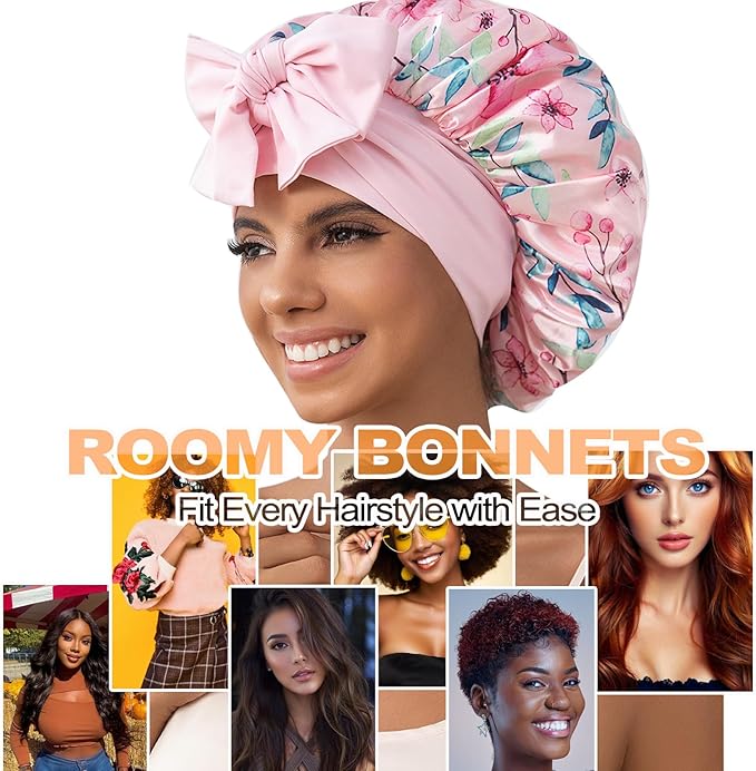 GDTOGRT Satin Silk Bonnet for Sleeping Women - Double Layer Sleep Hair Bonnets Caps for Curly Braid Hair with Tie Band