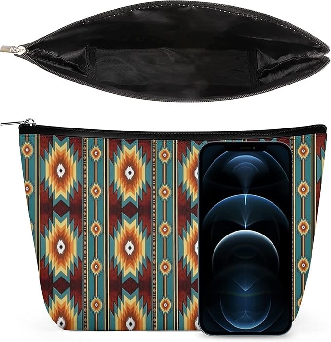 Women Ethnic Navajo Native American Southwestern Art Make Up Bag Holder Multifunction Cosmetic Train Case Casual Zipper Tote Bag Large Capacity for Cosmetics Digital Accessories Travel