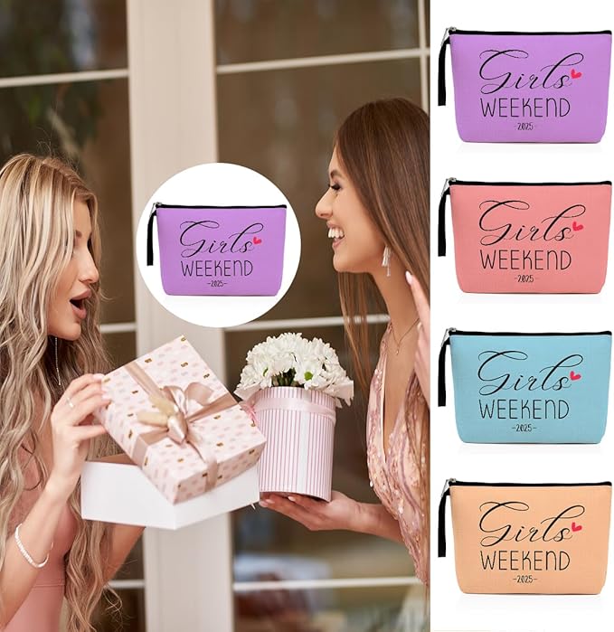 4Pcs Weekend Bags for Women - Girls Trip Gifts & Favors - Makeup Bag, Weekender Bags with Zipper Pouch for Wedding, Birthday, Bachelorette Party