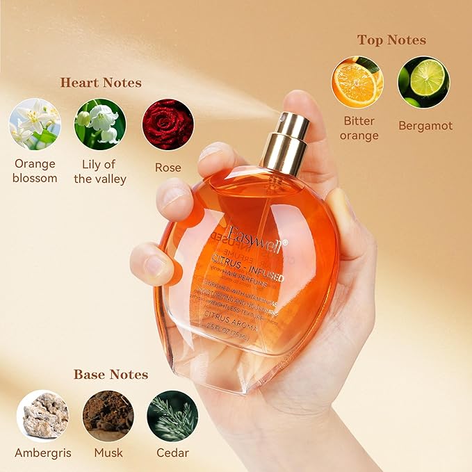 Hair Perfume for Women, Eau De Toilette Spray with Vitamin B5, Moisturizing & Nourishing Hair, Clean Fragrances Hair Spray Women, Daily Hair Repair Mist, Citrus, 2.5 fl oz