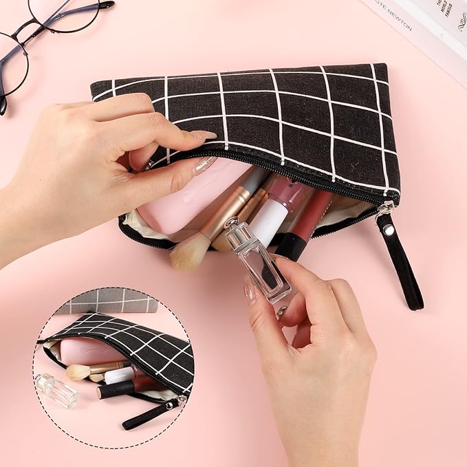 2 Pcs Small Cosmetic Bag, Multi-Function Canvas Cosmetic Pouch Small Zipper Pouch Makeup Bag Purse Pouches Cute Makeup Pouch Christmas Gifts Stocking Stuffers for Women