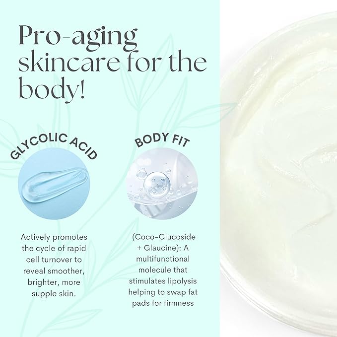 Serious Skincare - Glycolic Firming Retexturizing Body Cream - Moisturizing - Hydrating for Dry Skin - BODY FIT™ - For Crepey and Sagging Skin - Gentle Exfoliation for Smoother Skin - 8 Fl. Oz.