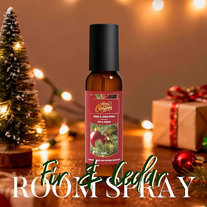 Linen and Room Spray, Fir & Cedar, Gingerbread, Christmas Apple, Long-Lasting Air Freshener for Home, Bedding, Concentrated Room Fragrance Spray, Odor Eliminator, 3 x 4.06 fl oz