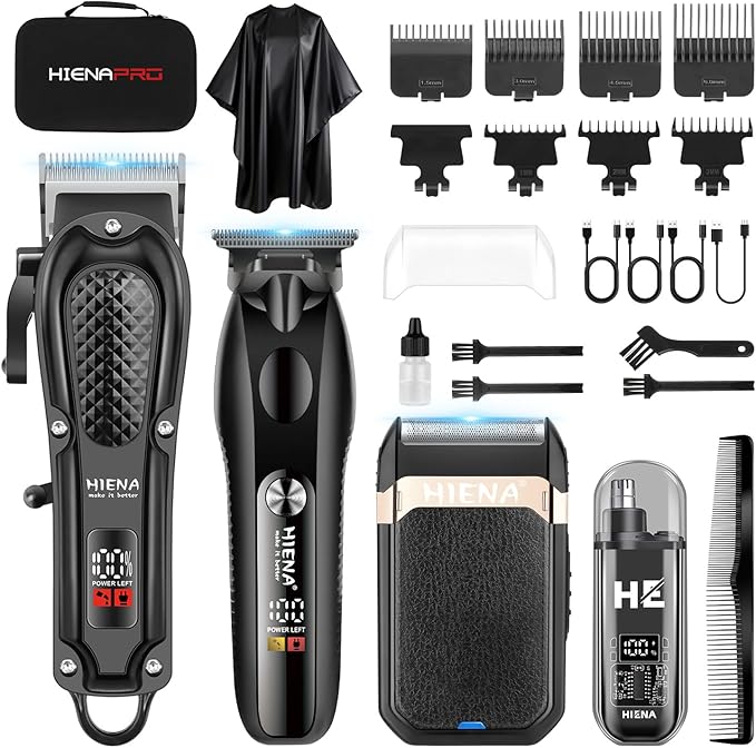 HIENA PRO Hair Clippers for Men Professional, Cordless Barber Clipper & T-Blade Beard/Hair Trimmer Set, Electric Razor Foil Shaver Nose Trimmer Barber Kit, Men's Hair Cutting Kit (212 Set)