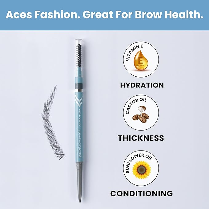 Prime Prometics PrimeBrow Pencil for Mature Women – Ultra-Precise Tip for Natural, Hair-Like Strokes – Smudge-Proof & Long-Lasting Wear – Great for Thinning, Sparse, or Graying Brows (Ash Brown)
