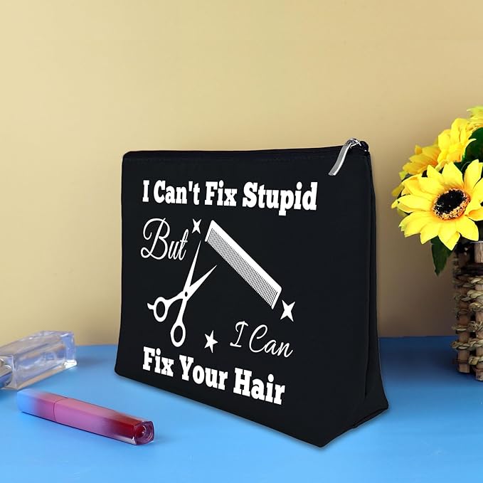 Hairdresser Gifts Makeup Bag Hair Stylist Gift Black Cosmetic Bags Funny Hair Dresser Gift Cosmetic Pouch Oxford Cloth Makeup Case Christmas Graduation Present for Hairdresser Inspirational Present