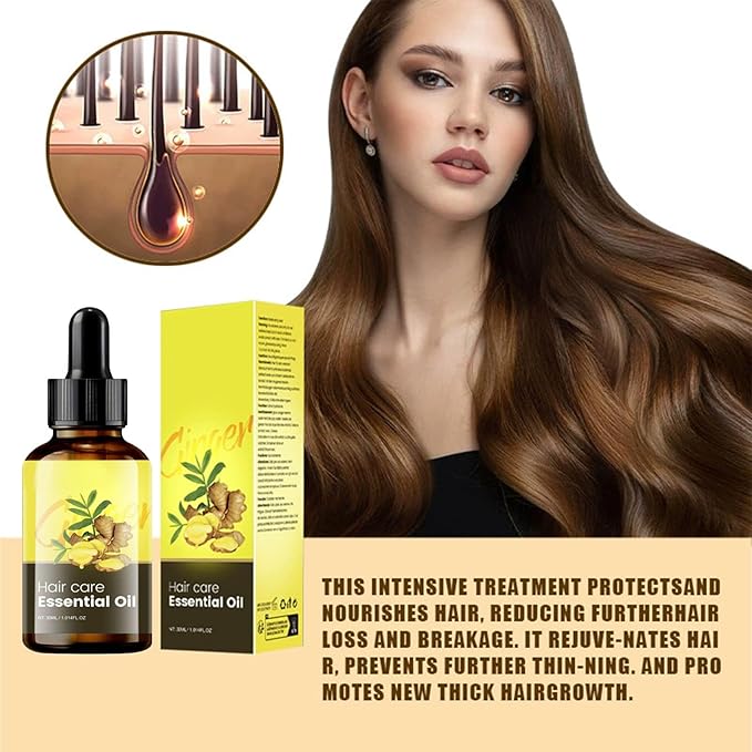 Ginger Essential Oil with Natural Ginger Extract,Hair Essence Oil for Frizzy & Dry, Hydration and Nutrition, Hair Styling serum for Damaged Hair & Split Ends 1.06 oz