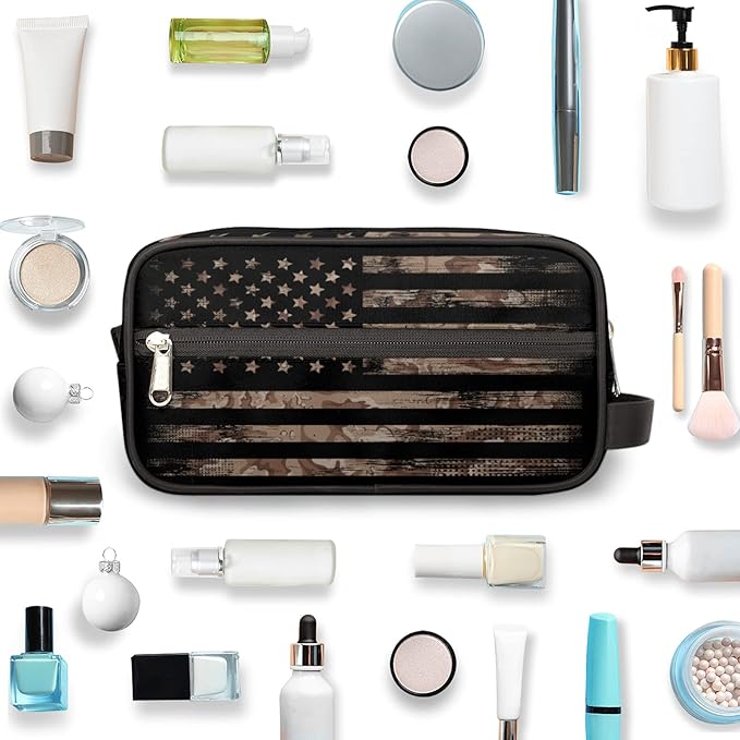 Travel Toiletry Bag for Women Men Vintage Usa American Flag Lightweight Cosmetic Makeup Bag Organizer Waterproof Shaving Bag Dopp Kit with Large Capacity for Toiletries and Shaving Accessories