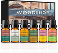 WOODSHOP Fragrance Essential Oil Set - French Vanilla, Amber, Forest Pine, Fresh Cotton, Fresh Cut Grass, Sandalwood 6x10ML for Diffusers, Massage, Perfume, Soap Making and Candle