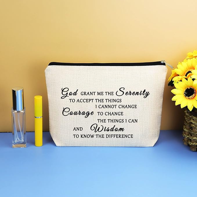 Christian Makeup Bag Serenity Prayer Gift Inspirational Gift for Women Cosmetic Bag Sobriety Addiction Recovery AA Gifts Religious Encouragement Motivational Gifts for Her Travel Toiletry Pouch