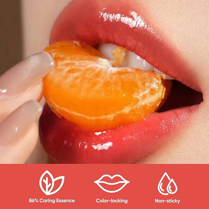 JUDYDOLL Ice Watery Lip Gloss- Long Lasting & Transfer-Proof, Infused with 86% Essence with Ice Iron Applicator, Non-Sticky Glossy Finish for Daily Wear, Mirror Lip Glazes, Moisturizing Plumping Gloss