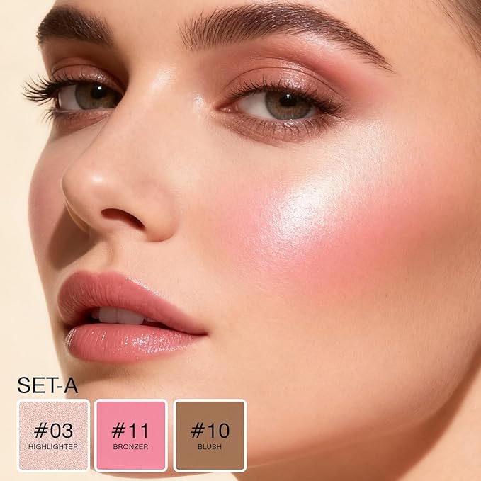 3Pcs Cream Contour Sticks, Shades with Highlighter & Bronzer & Blush, Makeup Kit for Sculpt the Cheeks Long Lasting Dewy & Matte Finish Lightweight Face Contouring Pen LIGHT MEDIUM (SET-A)