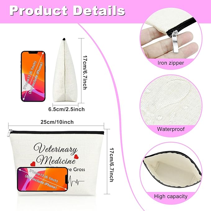Mxrymvu Thank You Gift for Veterinarian Vet Tech Gift Cosmetic Bag for Doctor Veterinary Technician Friend Sarcastic Gag Makeup Bag for Veterinary Medicine Graduation