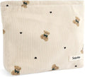 Corduroy Makeup Bag Cute Small Soft Zipper Cosmetic Bag for Purse Coquette Aesthetic Cosmetic Pouch with Bear Toiletry Storage Pouches Travel Makeup Bags Organizer Gifts for Women (Beige)