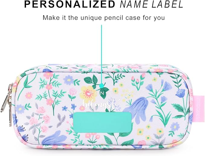 mibasies Girls Pencil Case for Kids, Multi-Slot Pencil Pouch, Floral Sky Blue