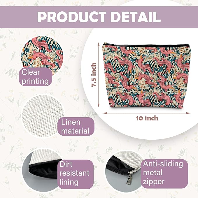 Pink Gator Makeup Bag - Alligator Gifts for Women, Cosmetic Bags & Toiletry Bags