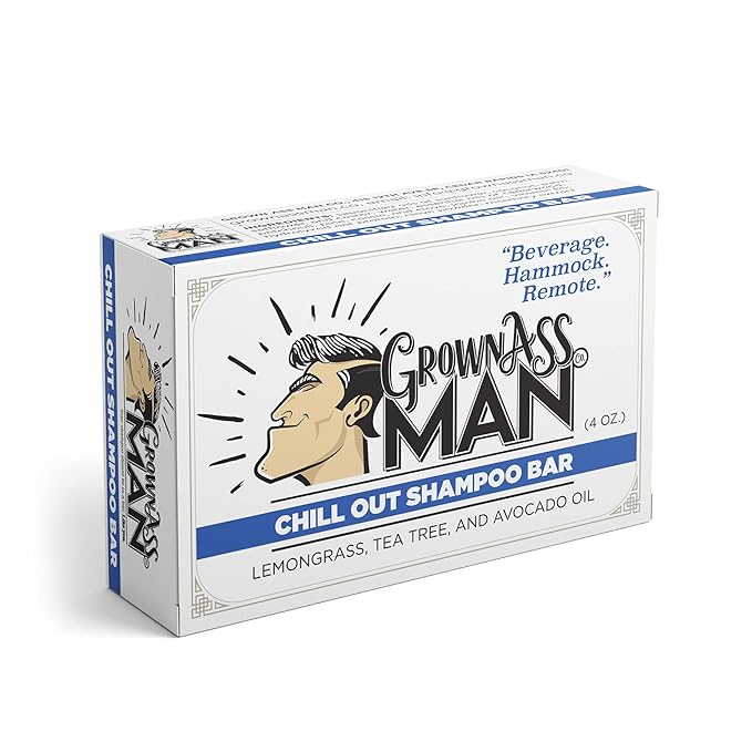 Grown Ass Man Co. - Solid Shampoo Bar Rich Lather 3 in 1: Hair, Beard & Body Wash - Plastic Free & Eco-Friendly, Natural & Organic Clean for All Hair Types, 4oz Bar (Chill Out, 6-Pack)