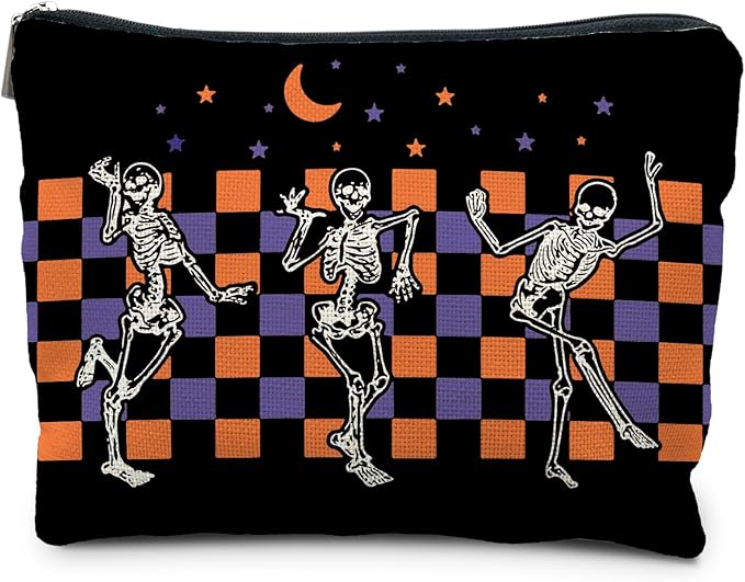 Gothic Skeleton Makeup Pouch - Witchy & Dark Academia Design, Perfect for Halloween Gifts