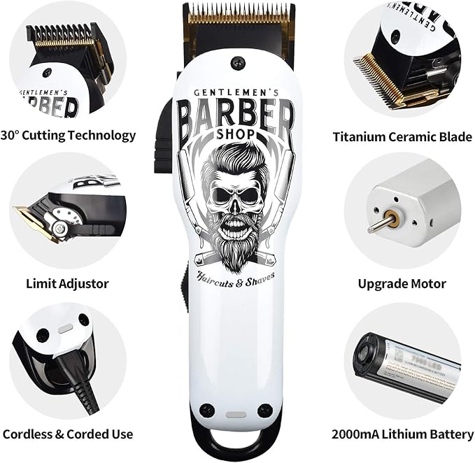 BESTBOMG® Updated Professional Hair Clippers Cordless Hair Haircut Kit Rechargeable 2000mAh Hair Beard Trimmer Haircut Grooming Kit with 6 Guide Combs & for Men/Father/Husband/Boyfriend
