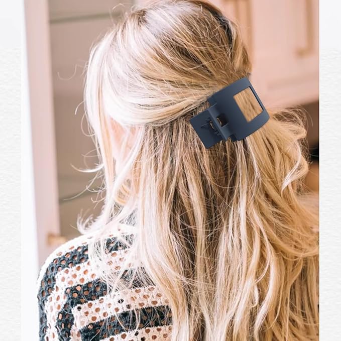Velscrun Flat Hair Clips for Women Girls, Matte Lay Flat Claw Clips, Strong Hold Large Hair Clip for Thick or Thin Hair, French Duck Billed Hair Jaw Claw Clip, Non Slip Grip for Daily Styling Blue