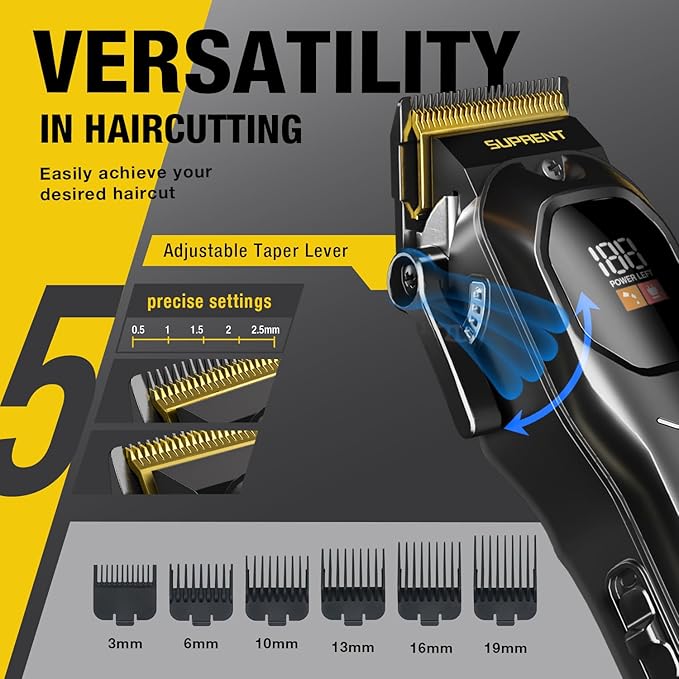 SUPRENT Mens Hair Clipper-Rechargeable Hair Cutting Kits with LED Display, Cordless Hair Clipper for Home Use & Barbers (Black)