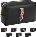 Personalized Initial Makeup Bag, Birthday Gifts for Women and Girls, Small Makeup Pouch Travel Toiletry Bag, Make Up Organizer Bag Gift Trendy Stuff for Friend Mom Teacher, Black