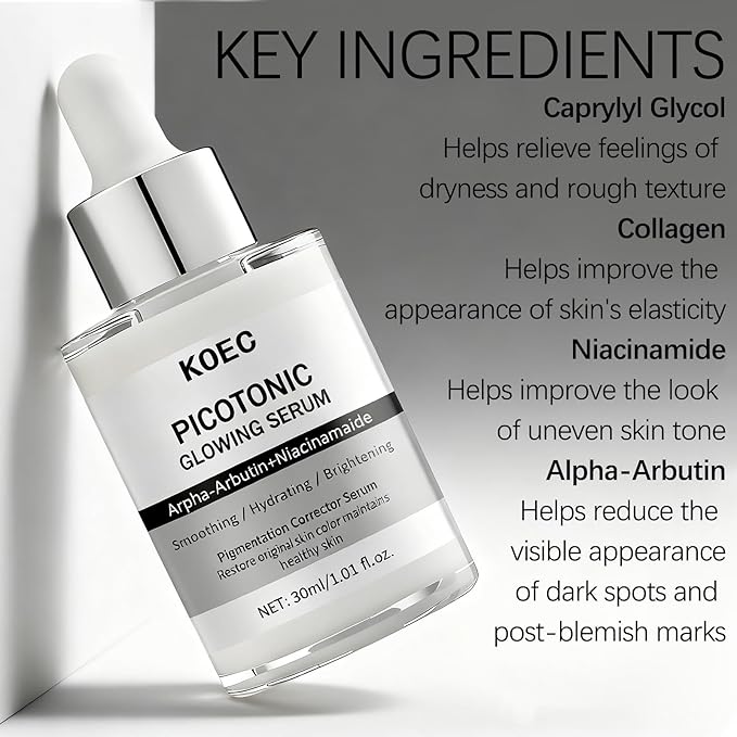 Dual-Action Acne Serum & Pico Tonique Essence Set - Minimizes Pores · Evens Skin Tone, Featuring Calcium Arbutin Ampoules, Niacinamide, Collagen - 1.01 fl oz (2-Bottle Set) (1)