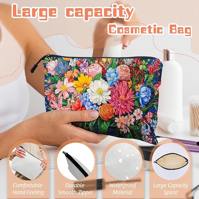 Cosmetic Bags Travel Makeup Toilet Case Waterproof Pouch for Women Girls 6.7X9.45inches - Bouquet of Flowers