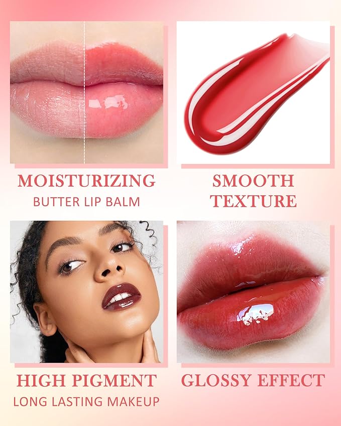 Butter Tinted Lip Balm-3 Colors Vanilla Beige Brown Poppy Pink Sugar Lip Gloss,Yummy Lip Stain Long Lasting, Hydrating Non-Stick Glow Reviver Lip Care Oil, Christmas Makeup Gift for Women-Set B