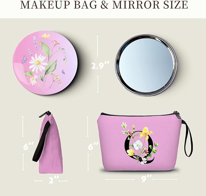 Birthday Thank You Appreciation Monogrammed Gifts for Mom Aunt Teacher Sister Friend Coworkers Bride Bridesmaid Makeup Cosmetic Bag with Mirror Mothers Day Christmas Graduation Q