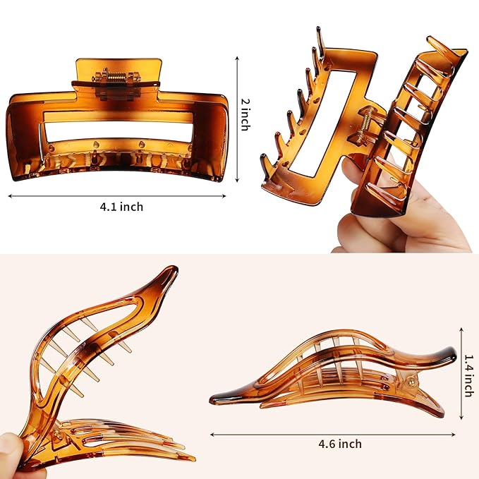 Hair Clips for Women 4.3 Inch Large Hair Claw Clips 8 pcs Square Claw Clips & Flat Hair Clips for Thick or Thin Hair French Concord Hair Barrettes Alligator Hair Accessories for Women (Transparent)