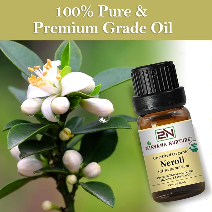 Neroli Essential Oil USDA Certified Organic, 100% Pure Natural Premium Grade, Undiluted- Aromatherapy Diffuser for Calm and Relaxation, Skin Care, Hair Care