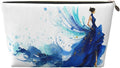Womens Leather Makeup Bag Cosmetic Bag Travel Toiletry Bags Make Up Bags for Women Adult (Elegant Blue Lady)
