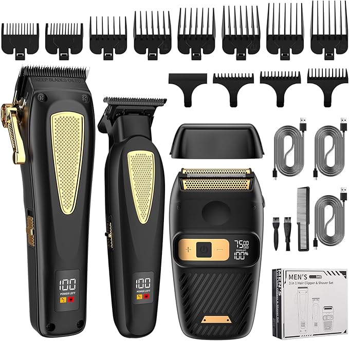 Professional Hair Clippers for Man,Hair Clippers Electric Shavers Razor T-Blade Hair Trimmer, 3 in 1 Cordless Barber Trimmer Bald Shavers LED Display Gifts