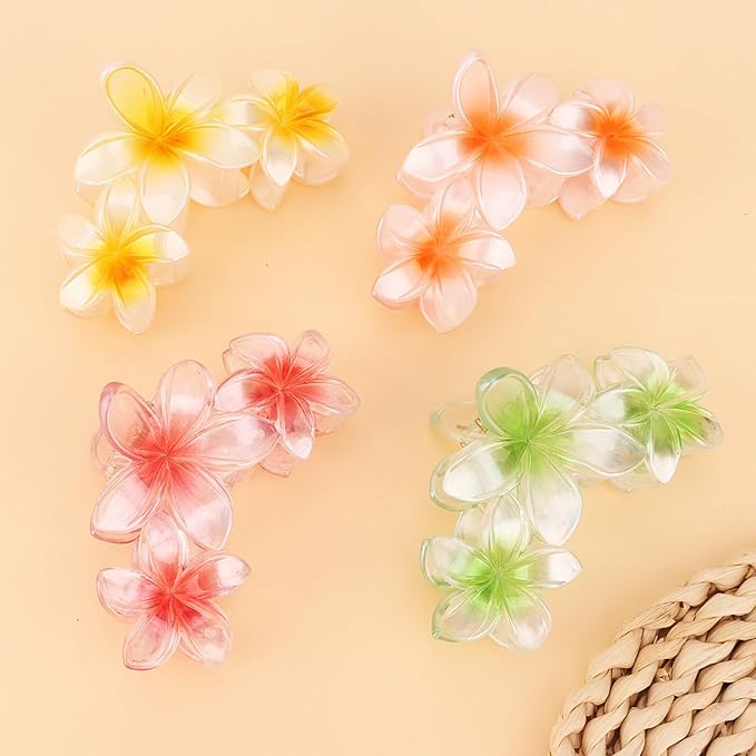 Hawaiian Flower Hair Clips Large Matte Hair Claw for Women Non-Slip Strong Hold Clips for Thick Hair, Hair Accessories for Women and Girls ，Yellow，Orange，Red，Green
