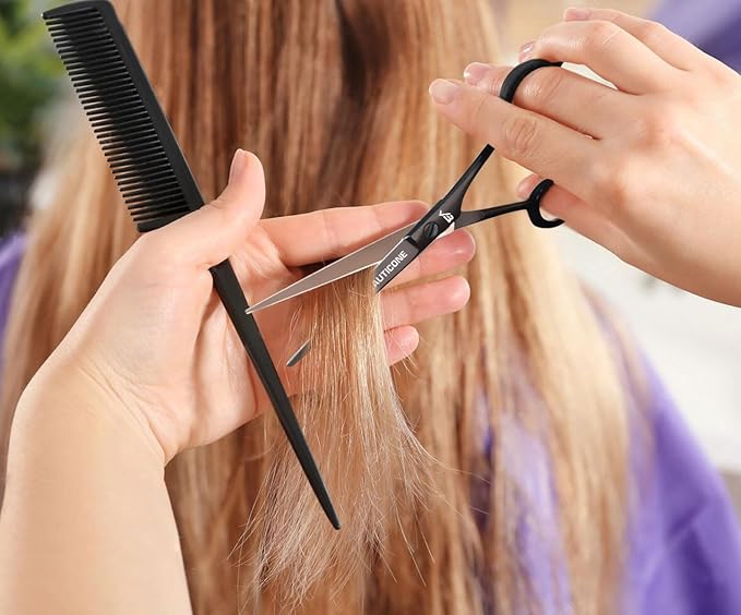 BEAUTICONE ® Hair Cutting Scissors - High Carbon SS 6.5" Professional Barber-Grade Salon Shears with Serrated & Razor Edge - Black Premium Gift Box with Leather Pouch & Extra Accs - Ultra Lightweight