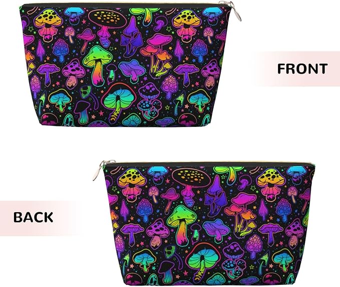 Mushrooms Small Makeup Bag for Women - Leather Travel Cosmetic Bag Make Up Pouch Mini Travel Zipper Pouch - Makeup Organizer Bag
