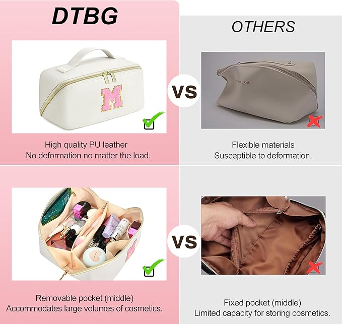 for Christmas Day Gifts, Makeup Bag for Women, PU Leather Travel Toiletry Bags, Initial Make Up Cosmetic Pouch for Teen Girls, Wide Open Portable Skincare Bag, Personalized Birthday Gifts, White Q