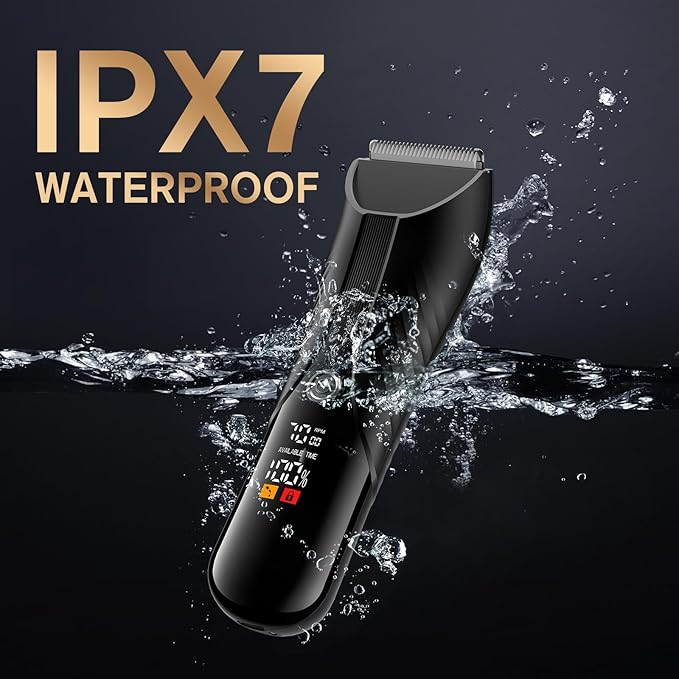 Spacekey Electric Body Hair Trimmer - IPX7 Waterproof Ball Trimmer for Men with LED Light, Wet/Dry Groomer, USB-C Rechargeable, Travel Bag Included - Men's Pubic, Groin and Body Shave