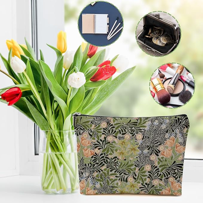 4 Packs Vintage Flowers Makeup Bag Floral Cosmetic Bag Friend Friendship Gifts for Women Girls Bestie Daughter Grandma Botanical Travel Organizer Zipper Pouch Christmas Thanksgiving Birthday Gifts