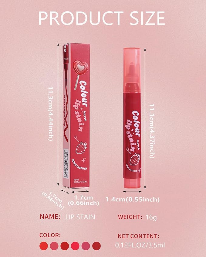 Lip Tint Stain Pen, Bright Red Waterproof Long Lasting Matte Lip Liner Stain Pencil, High Pigment Quick Dry Liquid Lipstick, Non Sticky Smudgeproof Lip Tint Gloss, Christmas Makeup Gift for Women-04