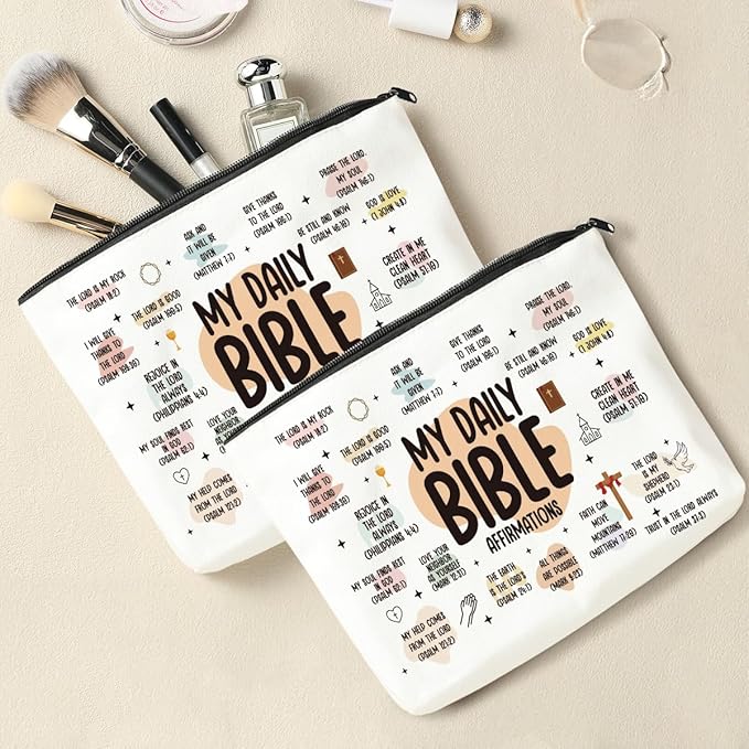 2 Pcs Inspirational Christian Gifts for Women: Bible Verse Scripture Makeup Bag Cosmetic Bag for Girl Daughter Bestie Friendship Gifts - Thanksgiving, Christmas, Graduation, Birthday