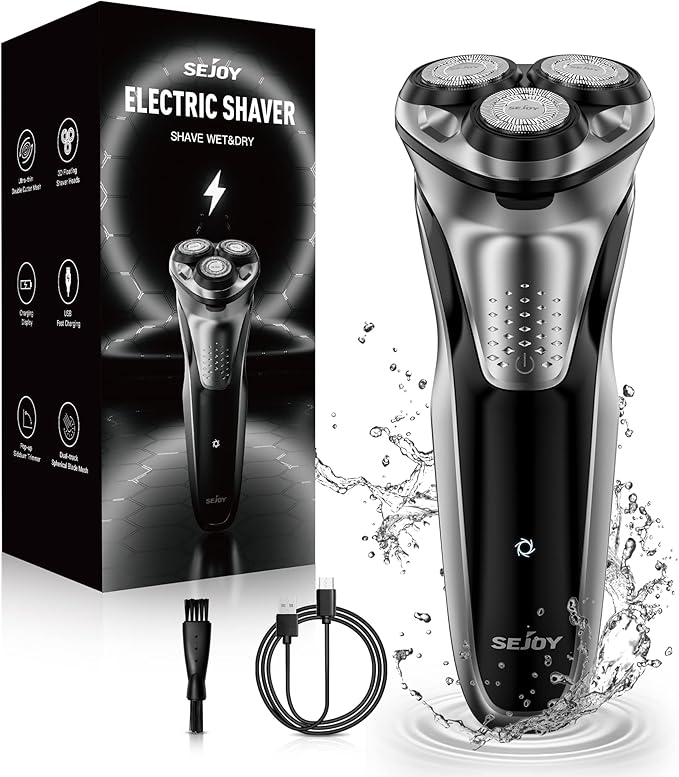 Sejoy Electric Shavers for Men, Mens Electric Razors Cordless, Rechargeable Razor with Pop-up Trimmer, Portable Travel Shavers Waterproof IPX7, 3D Floating Head, USB Charging