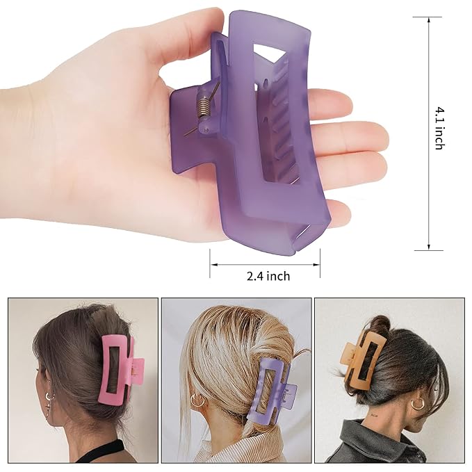4 Inch Big Hair Claw Clips 6 Pcs Large Claw for Thick Hair Square Hair Clips for Women Rectangle Hair Clips Nonslip Acrylic Banana Jaw Clips Hair Accessories for Girls (Ice Cream)